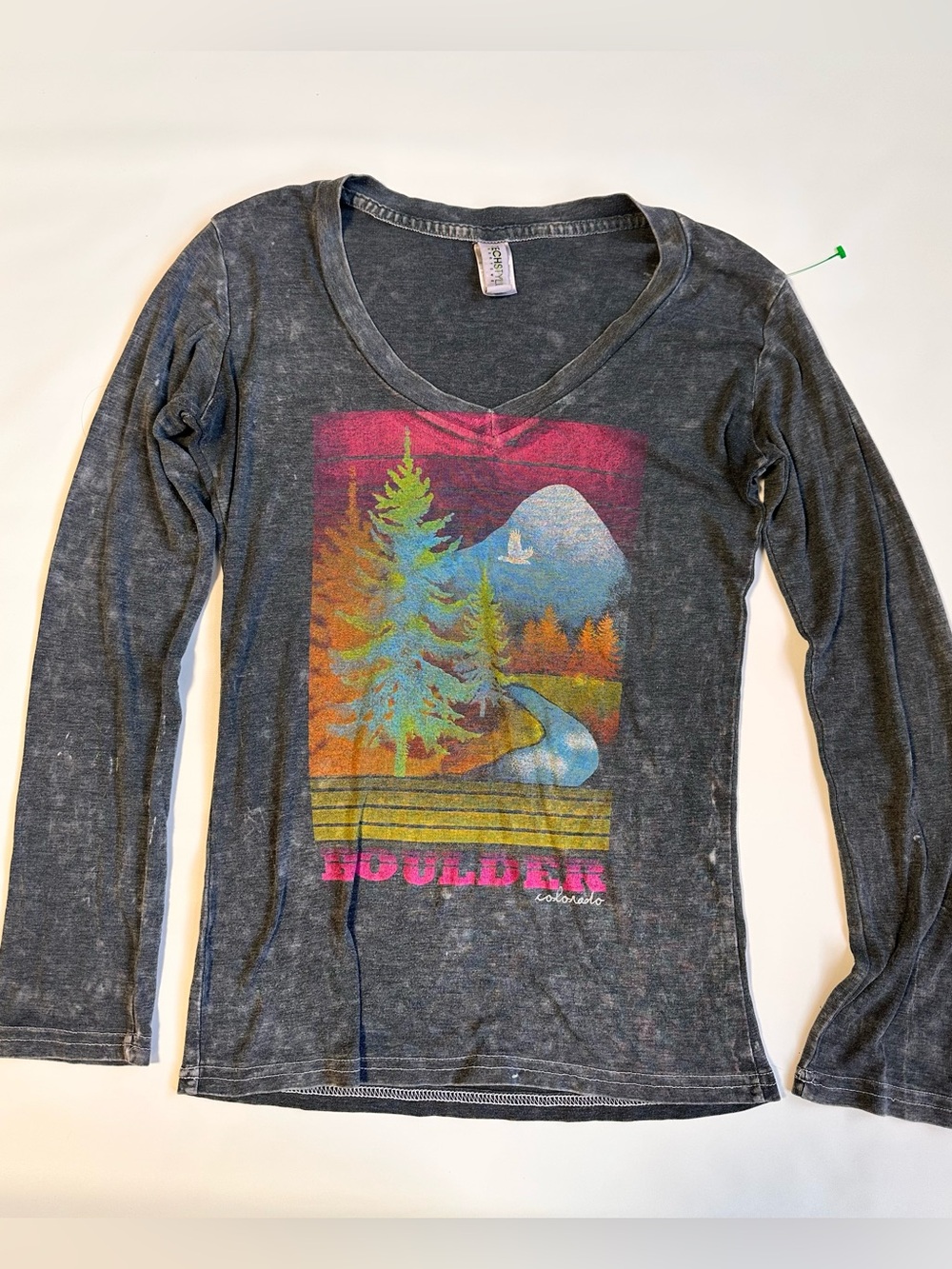 Charcoal Boulder Graphic V-Neck Long Sleeve Top